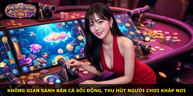 Không gian sảnh bắn cá sôi động, thu hút người chơi khắp nơi